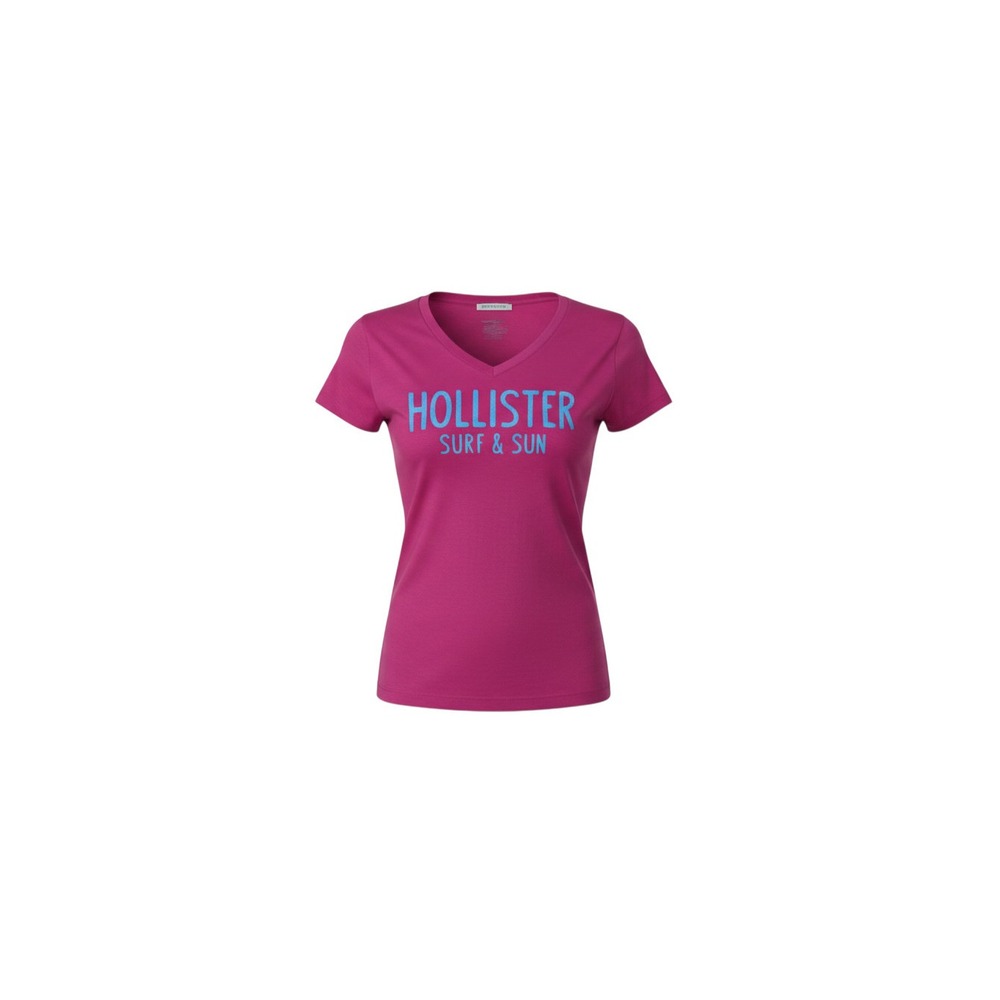 Hollister Graphic Tee Womens Small Pink V-Neck Surf & Sun Short Sleeve T-Shirt